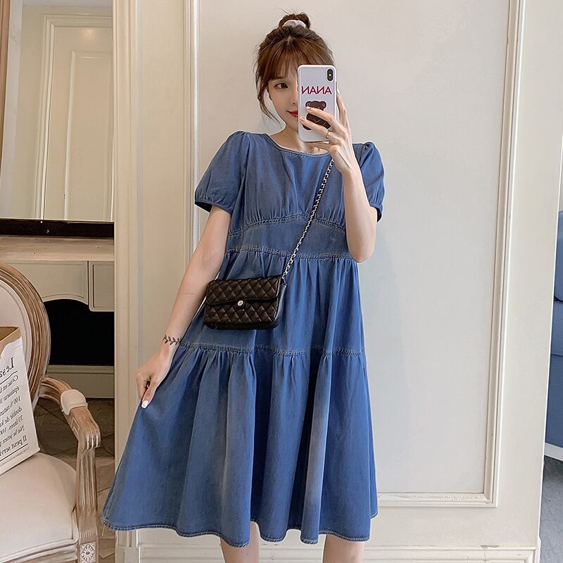 【新作】【送料無料】 マタニティウェア2020夏の新しいウォッシュドデニムステッチドレススタイルミドルレングスファッションマタニティドレス-アリババ サマー 夏物 expec239178031287