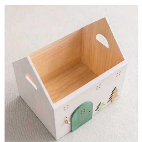 大きめ 収納 ボックス ハウス模様  小物 木製 収納ケース 蓋付き おしゃれ 北欧風 ins風 卓上置き 置き物