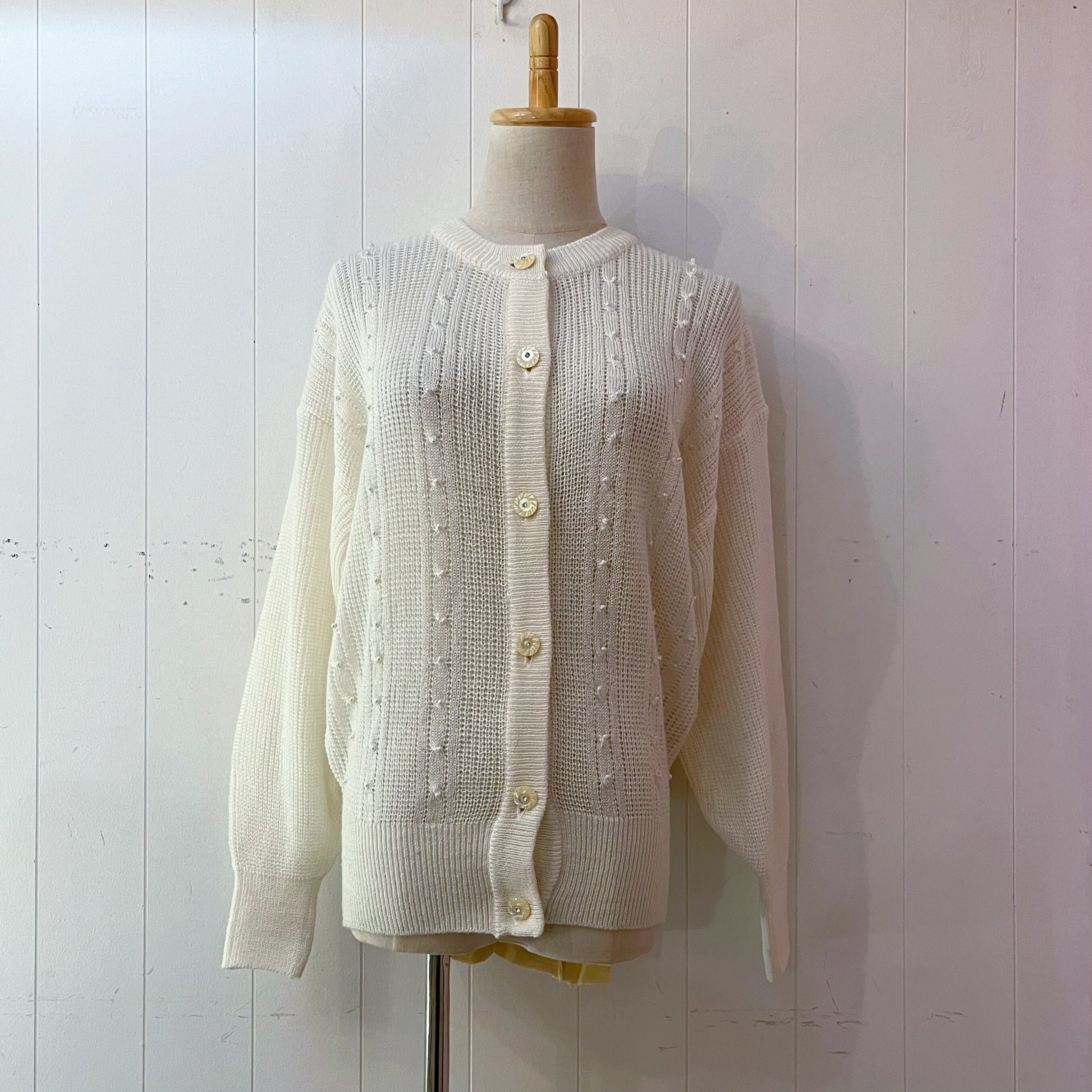 mini pearl beads white knit cardigan