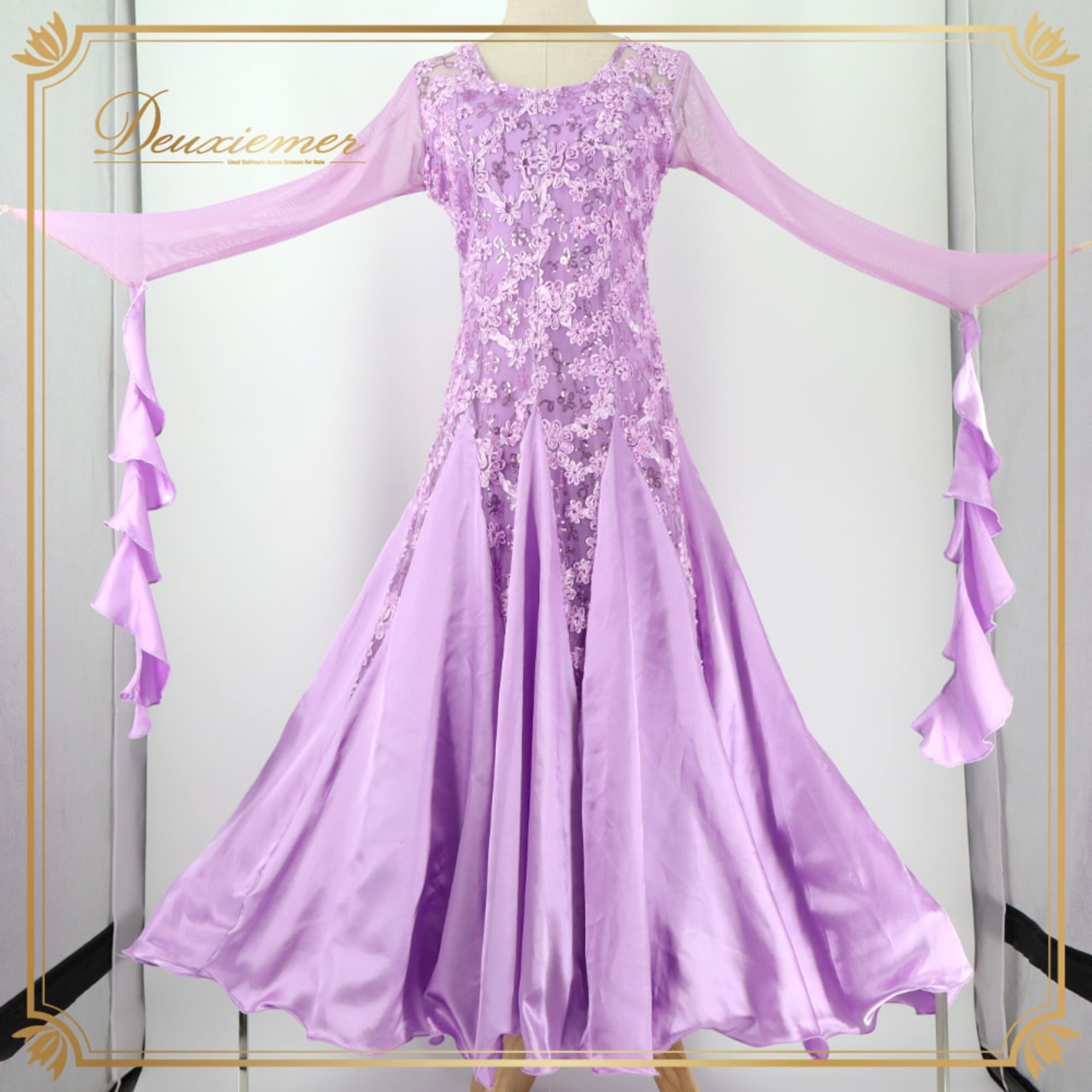 社交ダンス 衣装 prima boutique プリマブティック ドレス スタンダード パープル系 紫 ワンピース スタンダードドレス レース スパンコール パーティドレス ダンスパーティー ステージ衣装 舞台衣装 発表会 長袖 フェミニン 上品 気品 エレガント かわいい 大人っぽい 華やか ダンスドレス ワンピースドレス 衣装ドレス タイツ 合わせ 着回し可能 ライトストーン系 デザインレース 総レース風 エレガントドレス シンプル上品 大人女子 ステージ用衣装 フォーマル 発表会衣装 フラワー