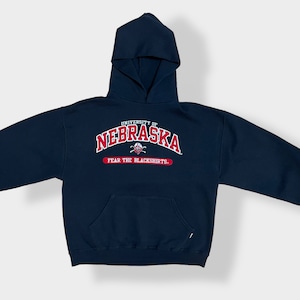 【Russell】カレッジ アーチロゴ ネブラスカ大学 UNIVERSITY OF NEBRASKA 刺繍ロゴ パーカー スウェット フーディー フットボール hoodie L us古着