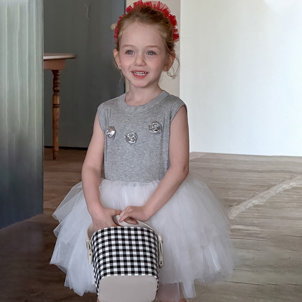 夏ローズチュールワンピース