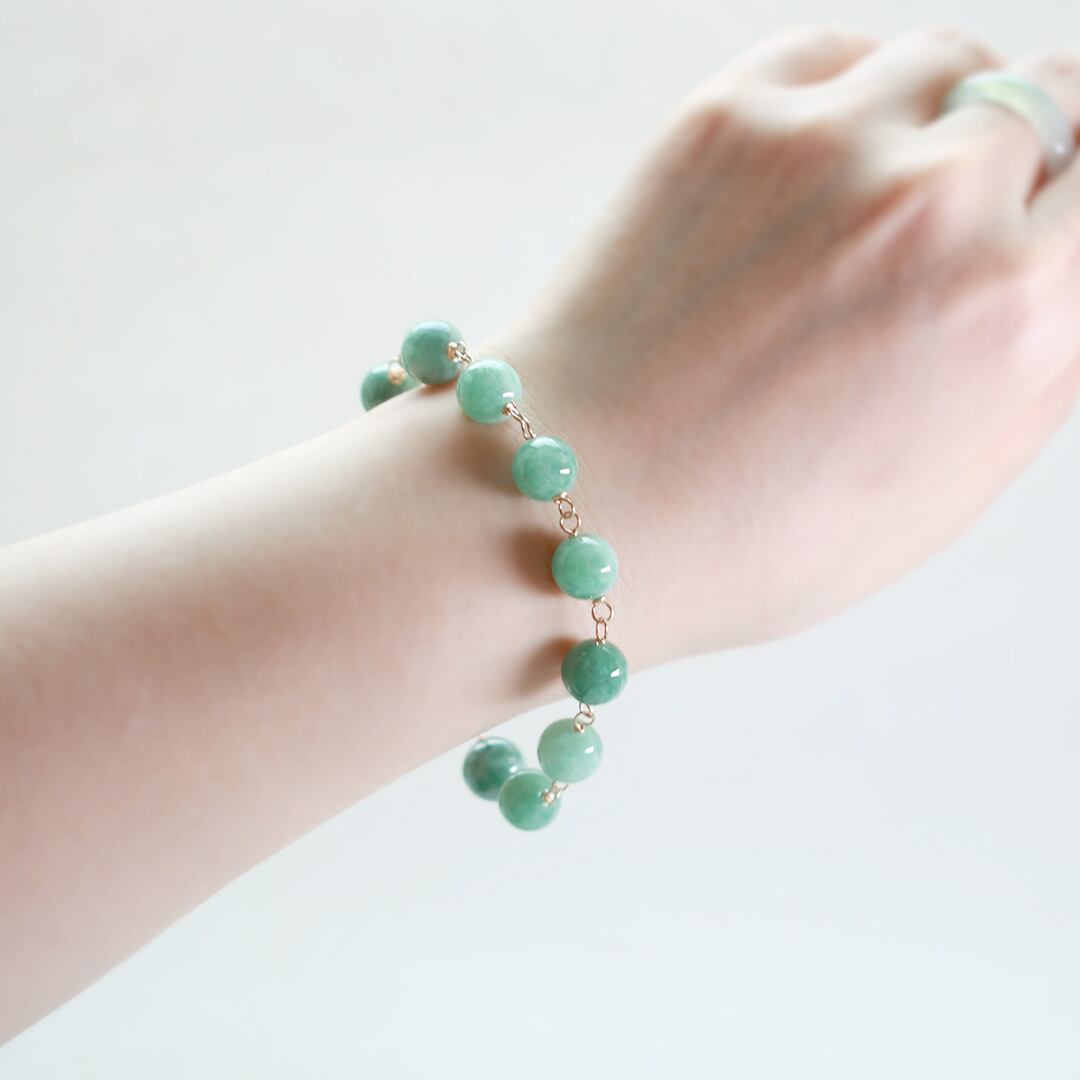 艶やかな緑 large gem 眼鏡留めブレスレット A貨翡翠 jd_br1096