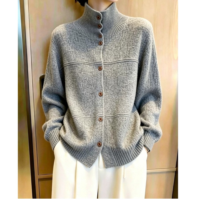 high neck single breasted knit cardigan(2color)<t3211>