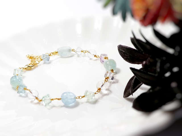 *アクアマリン×フローライトブレスレット＊Hpnotiq Martini*