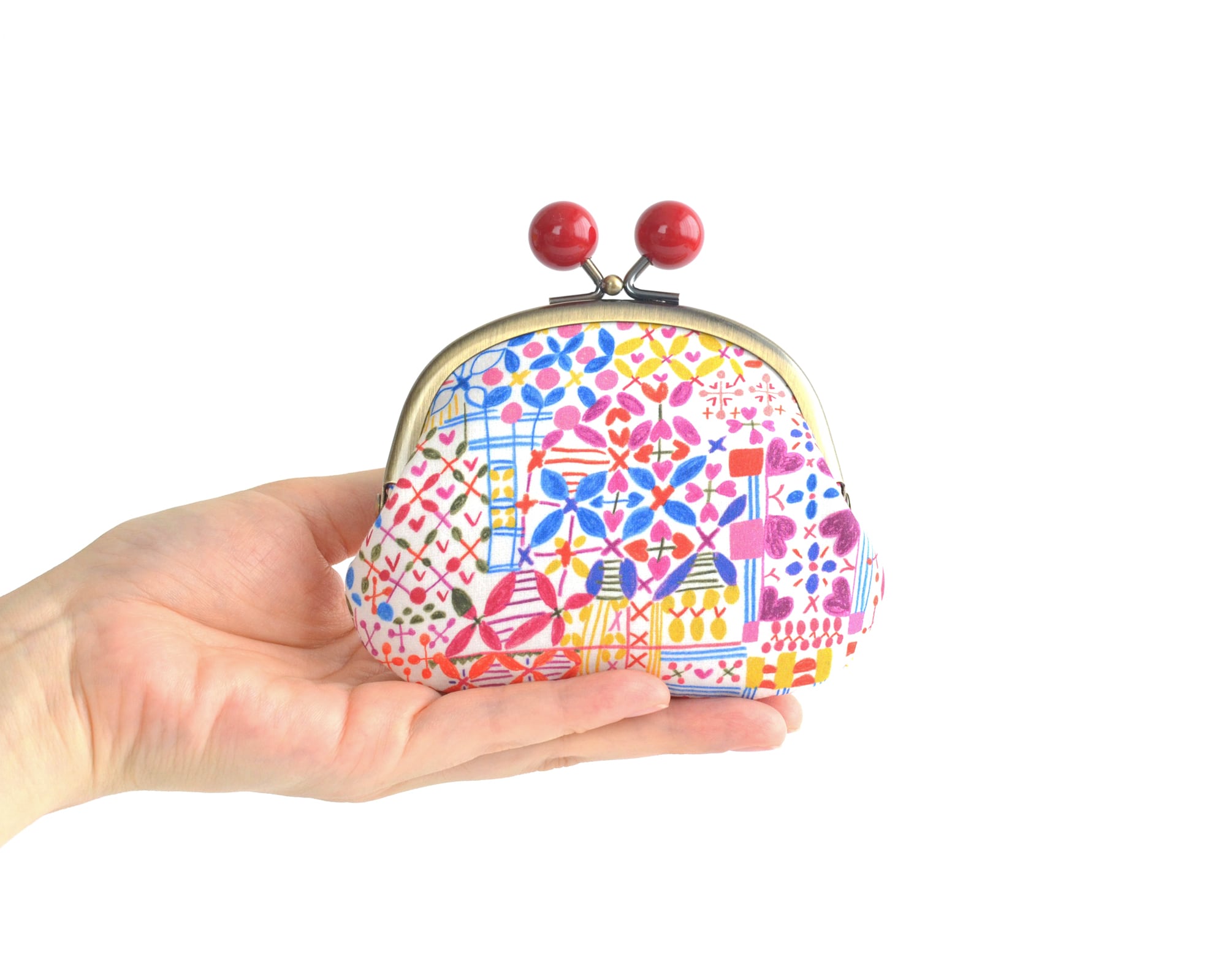 ◇◇白玉 花柄マチ付きがま口(S) - 「春の花園」made in Japan fabric