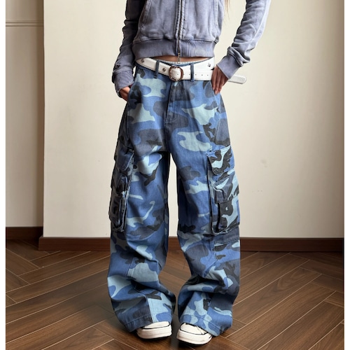 blue camouflage cargo pants　ブルー迷彩カーゴパンツ　J2153