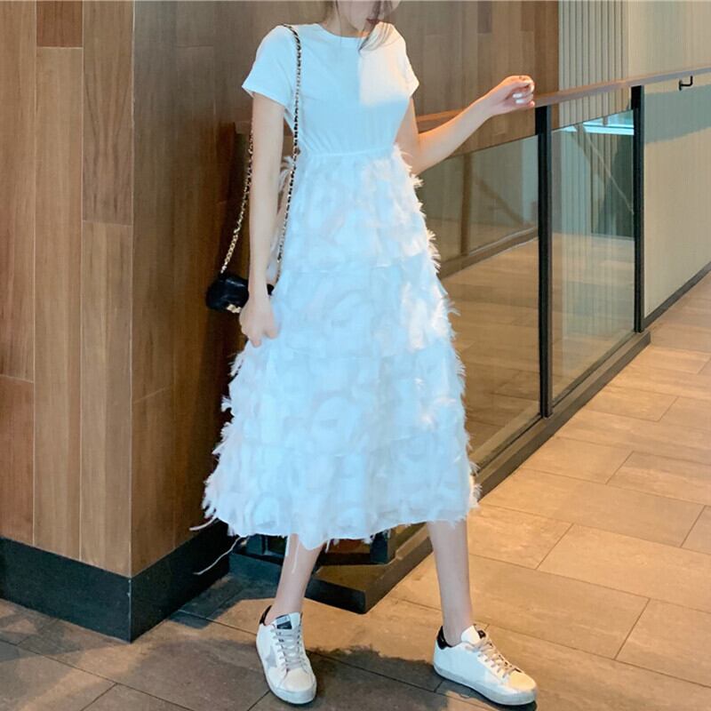 ホワイトスカート サマーウェスト薄手ドレス ロング 夏物 ガールズファッション75908294090