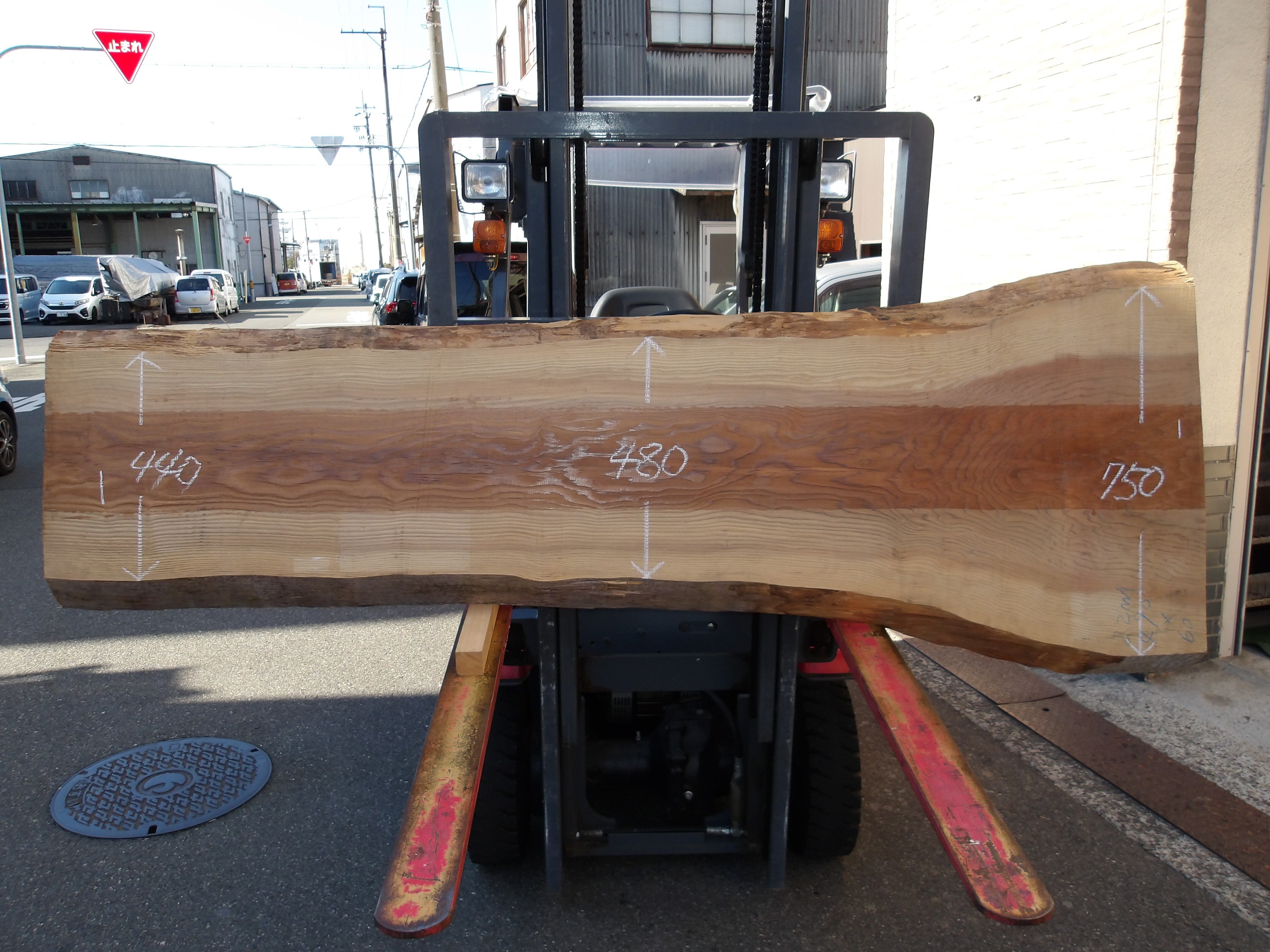 杉・スギ（OMT-438）総丈長さ2300㎜x幅440㎜～750㎜x厚60㎜ | 株式