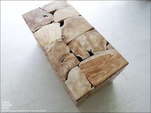 チーク無垢材 ブロックベンチNW/A07 椅子 長椅子 花台 シャビー チェア 銘木家具 イス スツール 総無垢 三大銘木