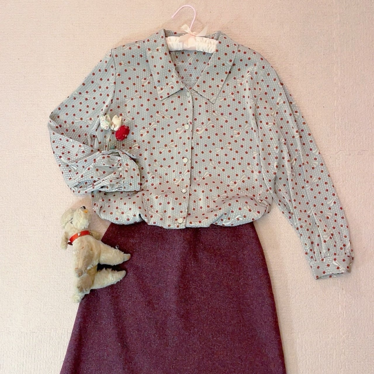 silver ribbon dot blouse
