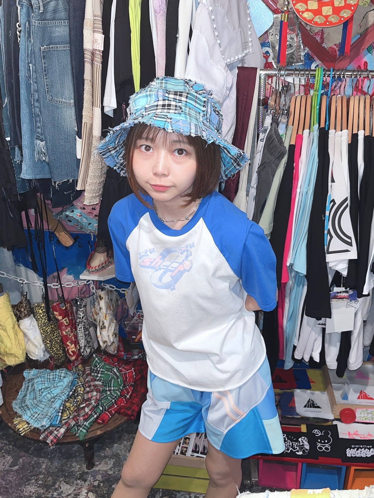 ラッキー大吉】水色ランダムチェッククラストハット | zetsukigu