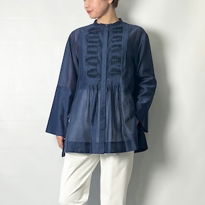 MARILYN MOON マリリンムーン Wave tuck sheer blouse 4241-106 2024春夏新作 ネイビー [送料無料]