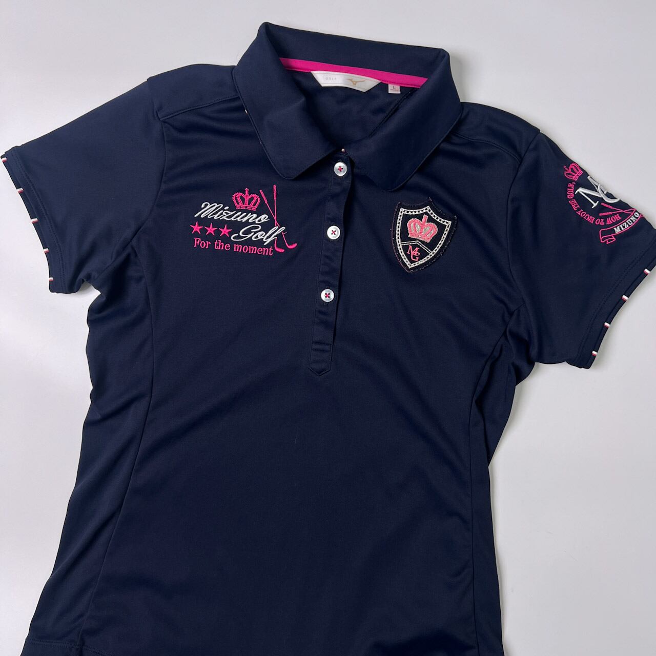 MIZUNO ミズノ GOLF ワッペン付き 半袖ポロシャツ L/ネイビー