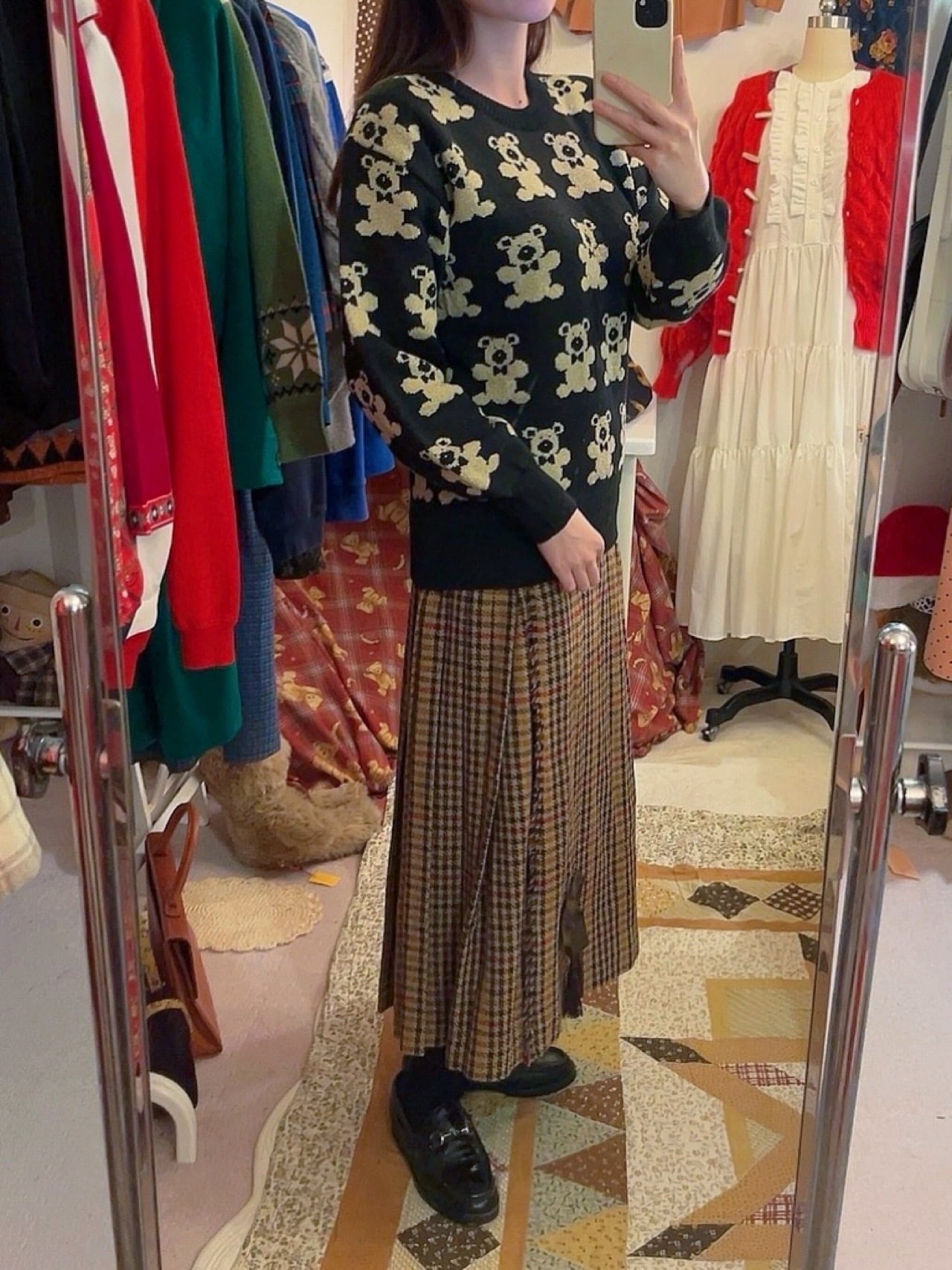 wonderful world / brown check wrap skirt