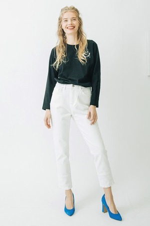 INDIMARK インディマーク 折り返し風デザイン ボーイフレンドデニム ホワイト WJ036