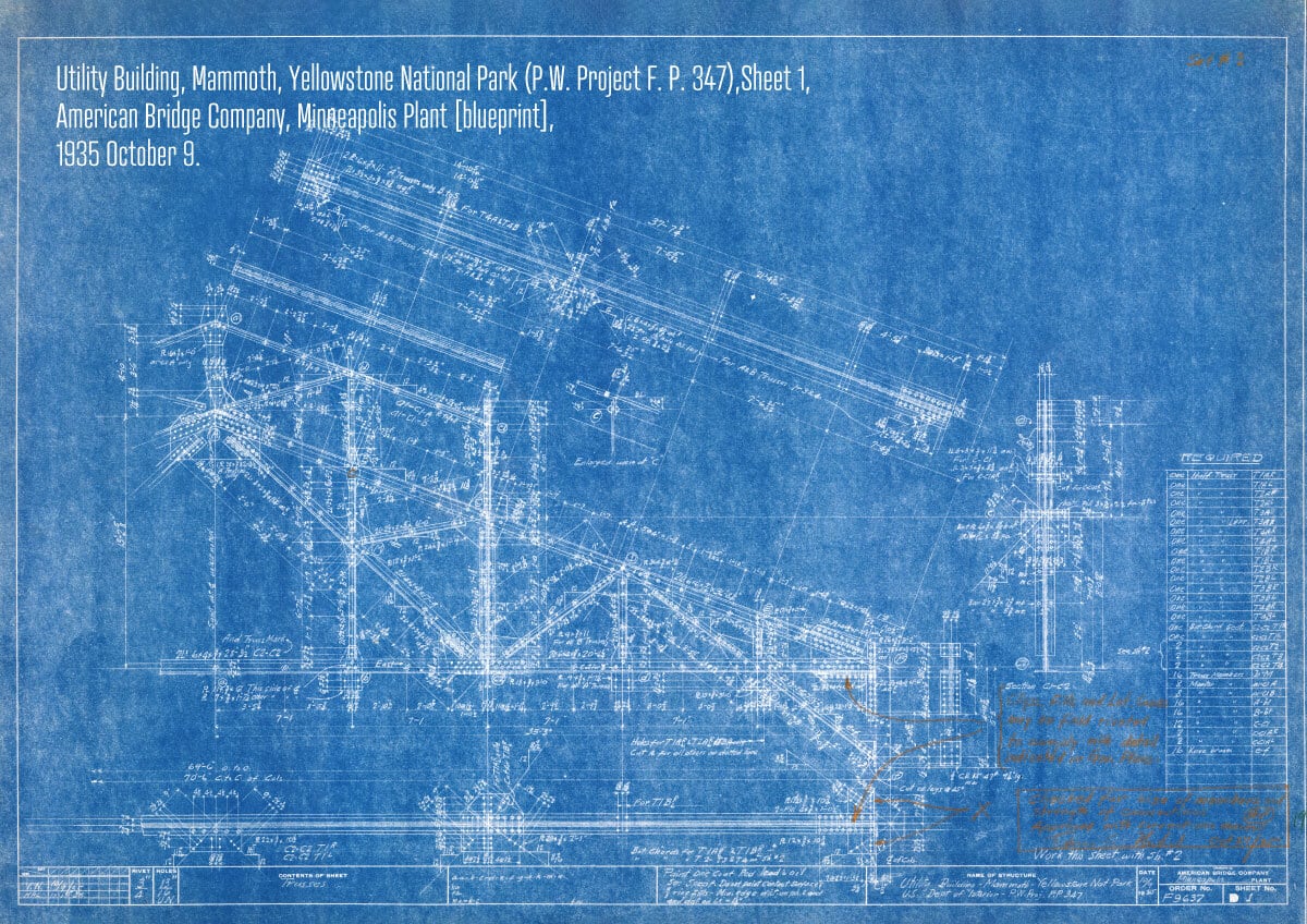 【海外輸入】アート写真集 Yellowstone National Park [blueprint] 建築 アートポスター 図面 青