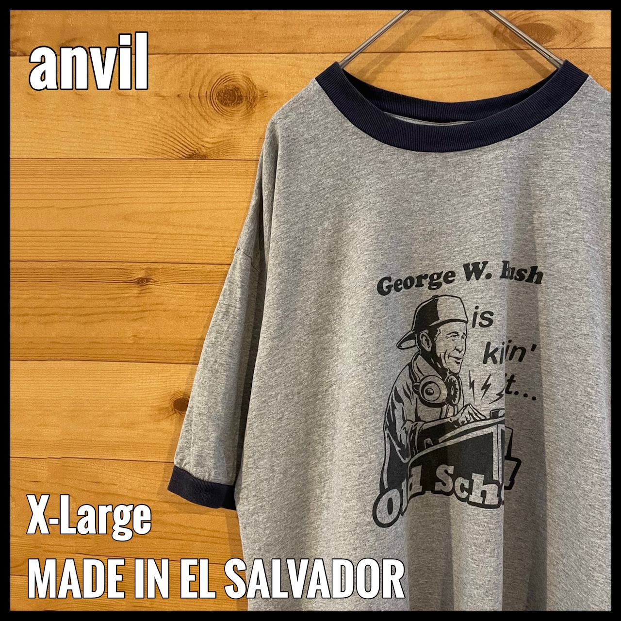 【anvil】リンガー トリム Tシャツ DJ イラスト George W.Bush old school ビッグサイズ XL US古着 アメリカ古着