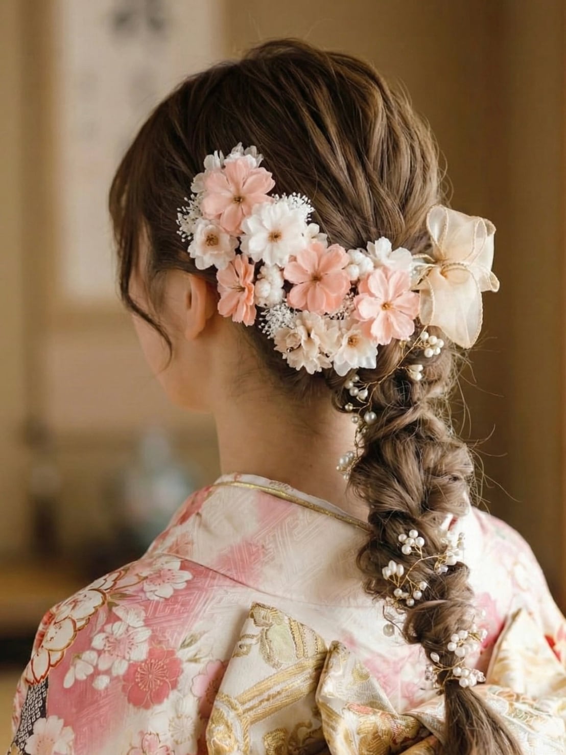 【Zinnia(ジニア)リボン髪飾り】小枝ビジュー 卒業式 袴 振袖 成人式 白無垢 色打掛 和装 ヘアパーツ ヘッドドレス 白無垢 k-0115