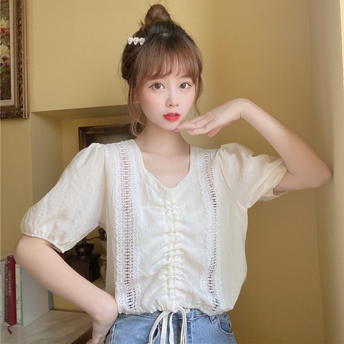 ✞ 花柄ギャザーVネックスリーブシャツブラウス フラワーデザイン ✞ゴスロリ SM ミリ 甘ロリ クラロリ 和ロリ エレガント 黒ロリ 姫ロリ 華ロリ BB-BB0085000