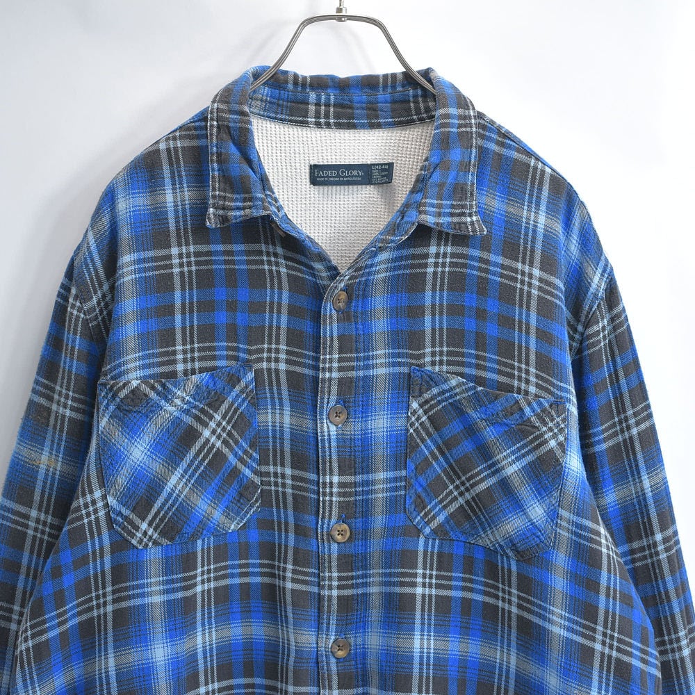 90~00s FADED GLORY フェイデッドグローリー 裏地サーマル ダブルフェイス フランネル チェック ネルシャツ ワークシャツ ヴィンテージ ビンテージ USA アメリカ古着 メンズLサイズ
