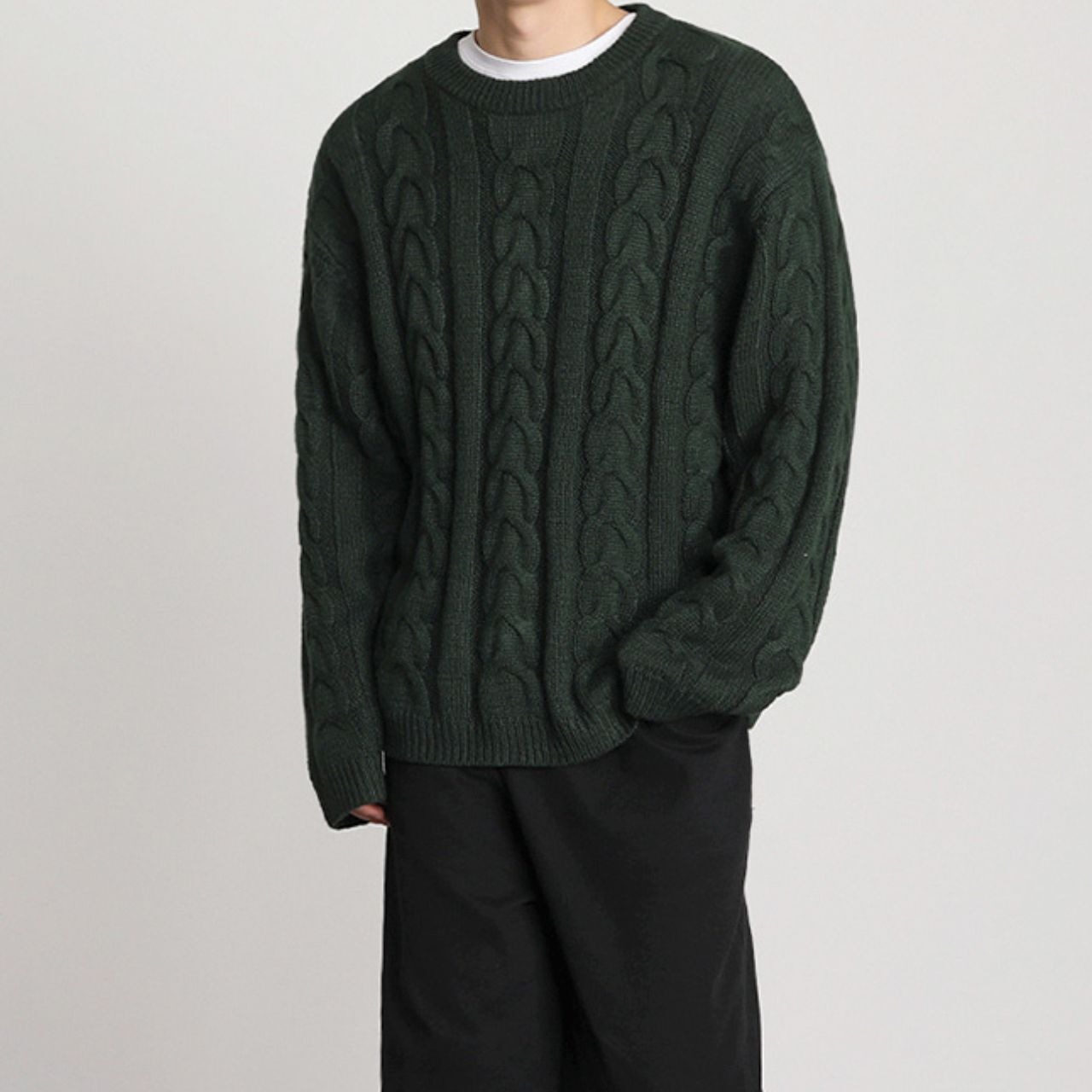 モスグリーンケーブルニット　MT0080319