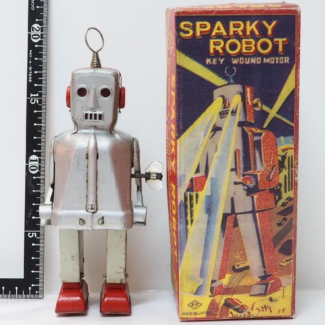 ブリキ商品出品リストKO【スパーキーロボット 塗装無】ブリキ製ロボット TIN TOY 箱はコピー