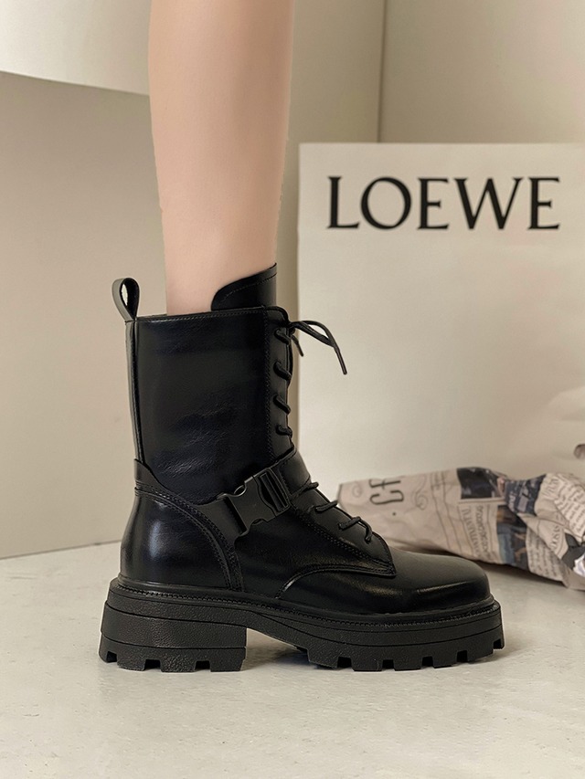 ブーツオータムウィンターサイドジッパー レース 靴 シューズ 秋物 冬物 レースアップ スクウェア 部族の婦人靴3008657721