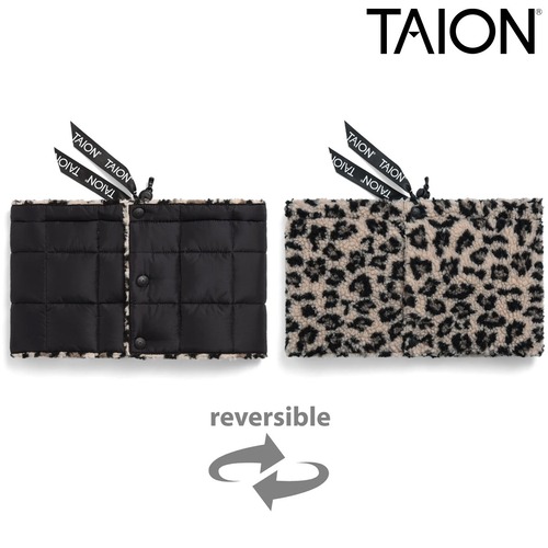 TAION タイオン マウンテン リバーシブル ダウンネックウォーマー 800FP ダウン95% ボア マイクロリップストップ アジャスター付き 防寒 保温 ユニセックス TAION-R203MT BLACK×LEOPARD