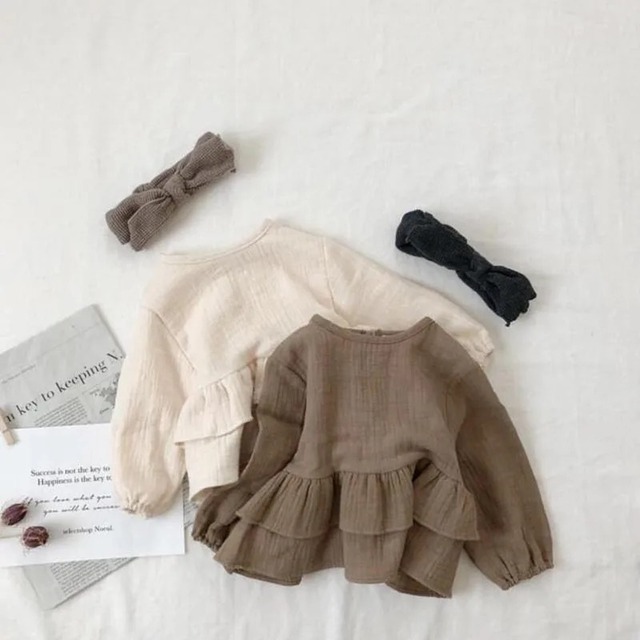 frill tops ｜トップス サマー シンプル リネン 女の子 男の子 ホワイト ブラウン 淡色