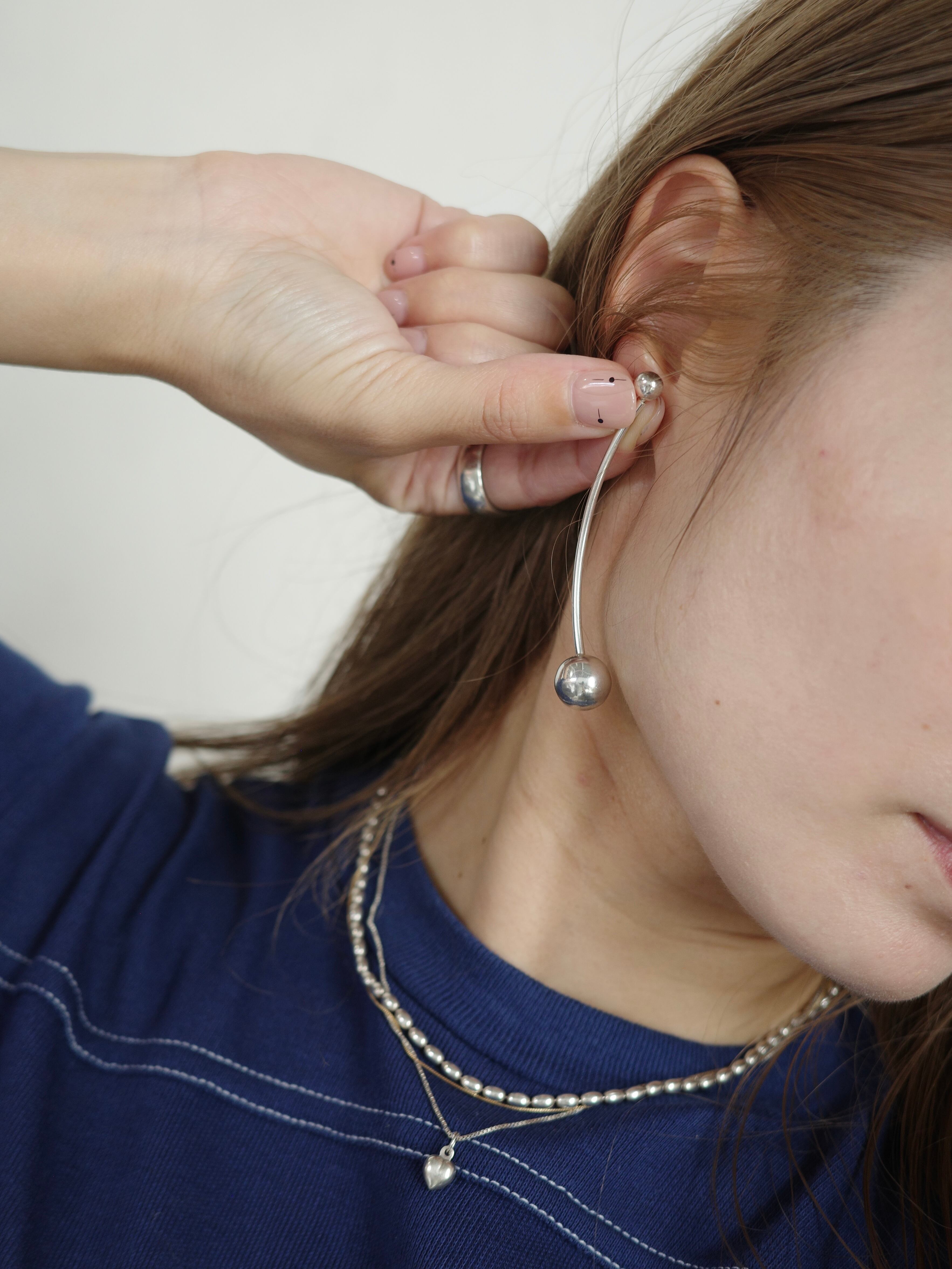 vintage silver925>double ball curve pierce | CherLife