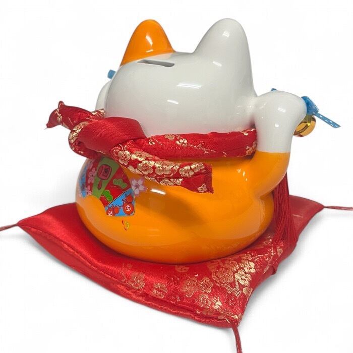 招き猫 招財進宝 オレンジ 大願成就 招福 中 まねき猫 ねこ 金運 幸福