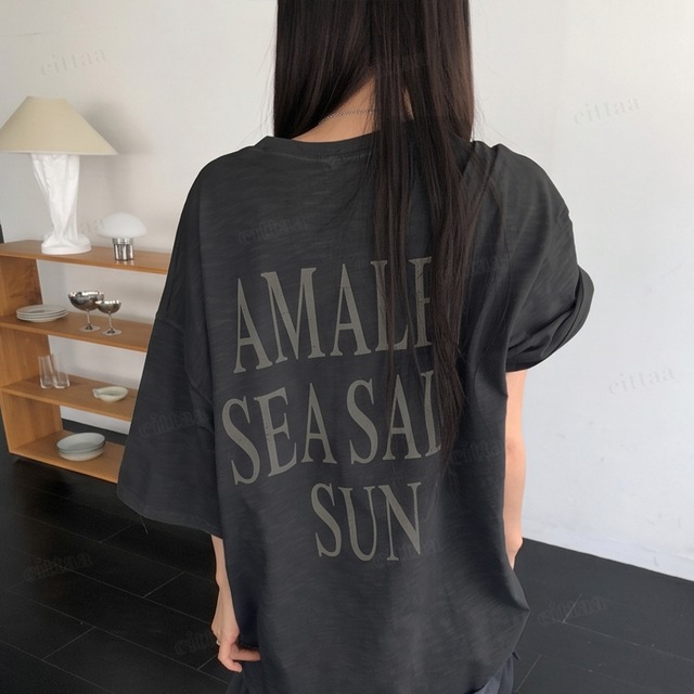 【即納】Y-5008　2026秋新作♡AMALFIピグメント加工バックプリントオーバーサイズ半袖Tシャツ　チャコール　0804