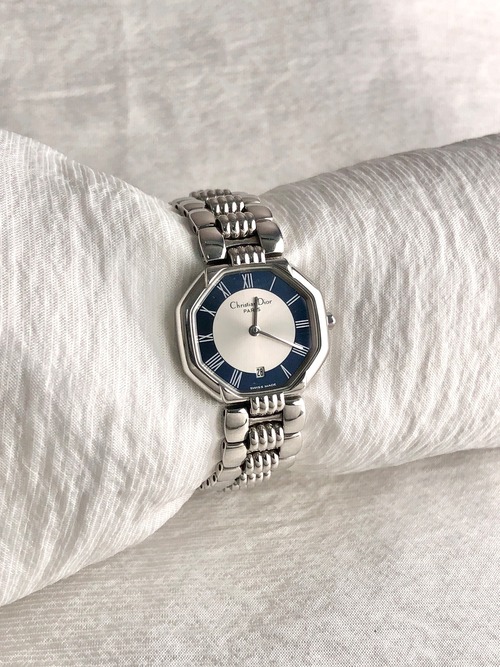 Christian Dior クリスチャン ディオール オクタゴン 腕時計 シルバー×ブラック ローマ文字 ステンレススチール D48-106-1 vintage ヴィンテージ オールド vmjvnd