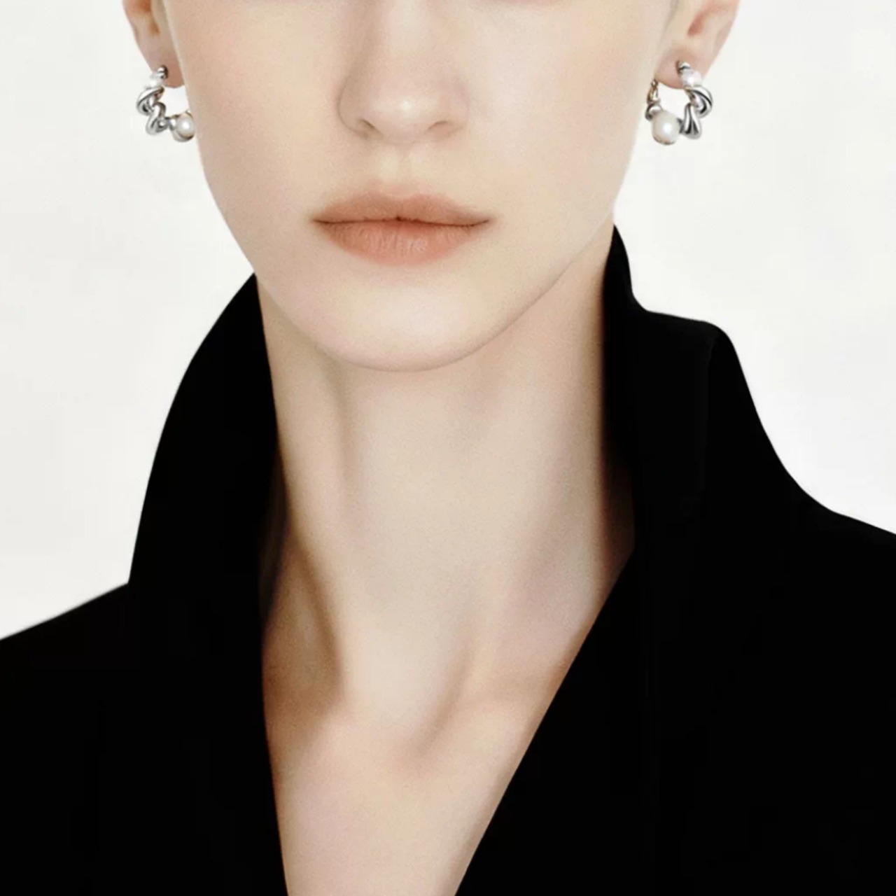 S925 Silver Braided Twist Pearl Earrings (ME490)
