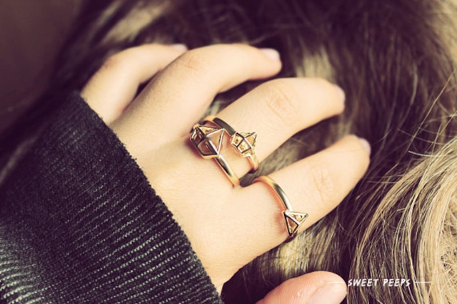 3 Dainty Geometric Detailed Rings