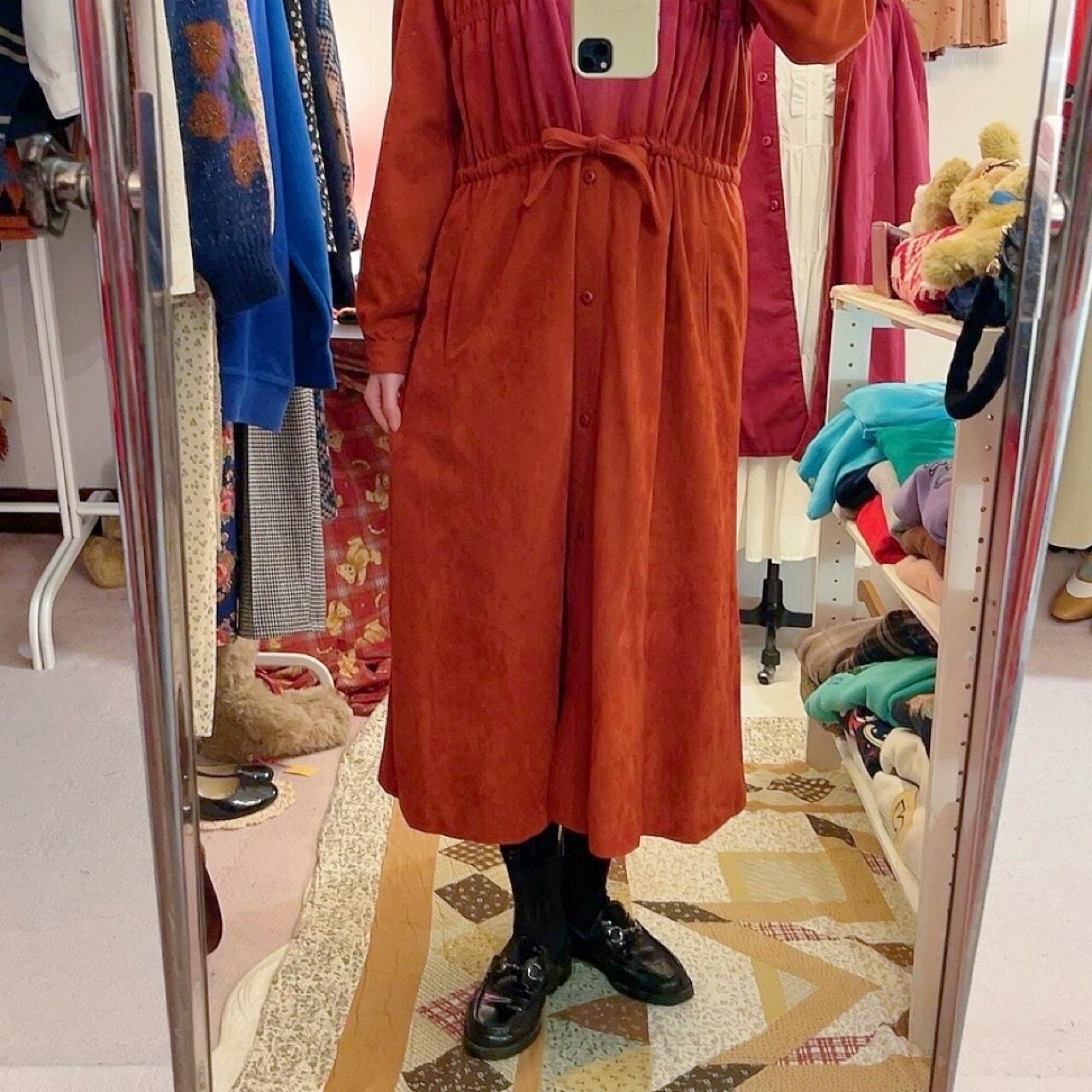 dark orange gather ribbon one-piece