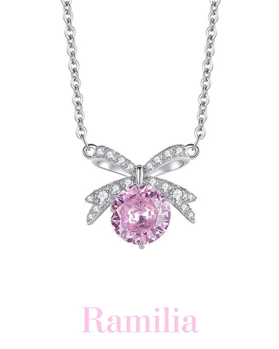 リボンピンクジルコニアネックレス R2406218