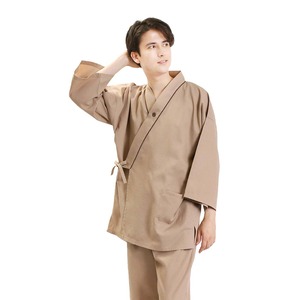 館内着 リネン対応 作務衣 ブラウン ワッフル生地 リラックスウェアー 男女兼用 M L サイズ