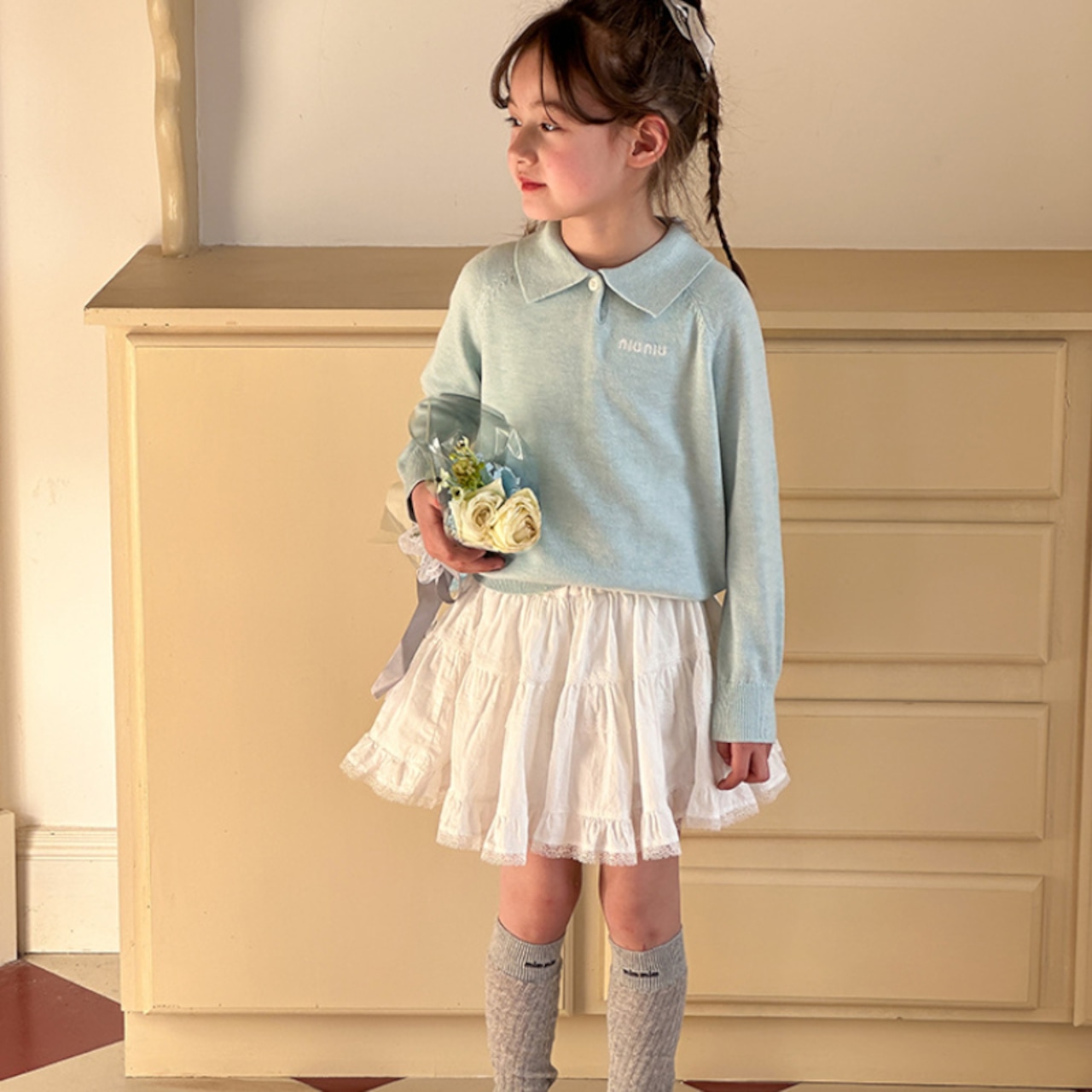 夏レース裾ピュアカラースカート