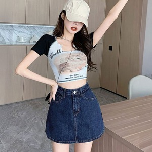 デニム スカパン レディース 韓国 スカートパンツ ハイウエスト キュロット 大人 カジュアル おしゃれ かわいい 短パン ミニスカート 大人可愛い 大人女子 [LS-CFP026]