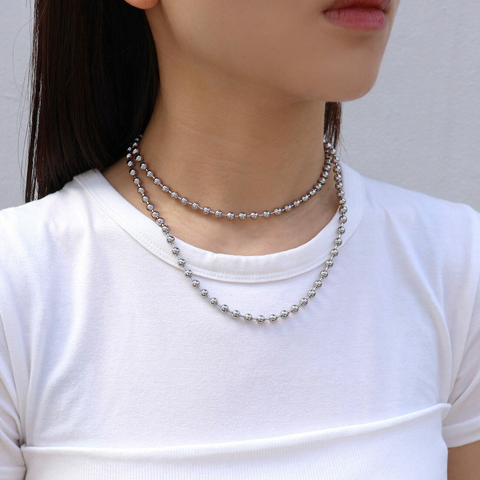 【SELECT】サージカルステンレス/80cmボールチェーン ロングネックレス　金属アレルギー対応　韓国製