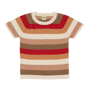 マルチボーダー ニット Tシャツ【FUB】2022 SS ecru Striped Knit ecru/red GOTS