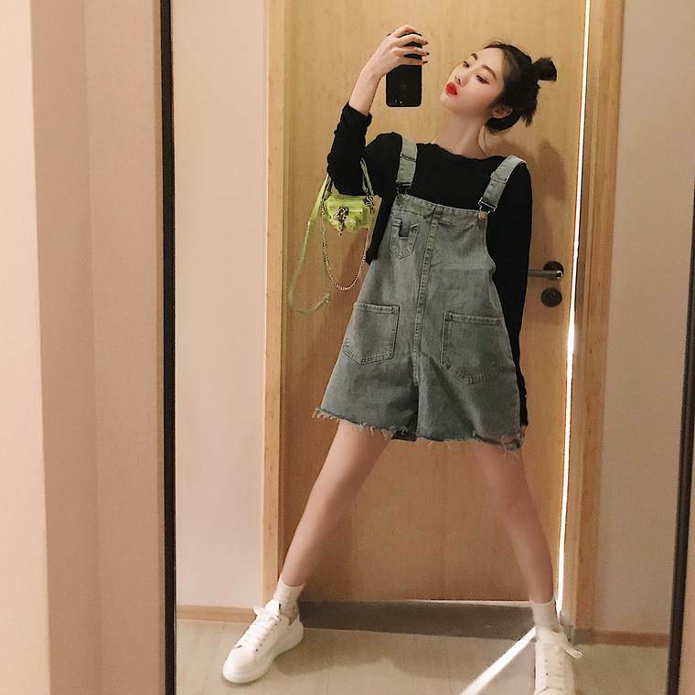 送料無料 人気のサロペットコーデ デニム サロペット Tシャツ ２点セット カジュアル セットアップ Lamitte Deco トレンド 韓国ファッション ショップ Base店