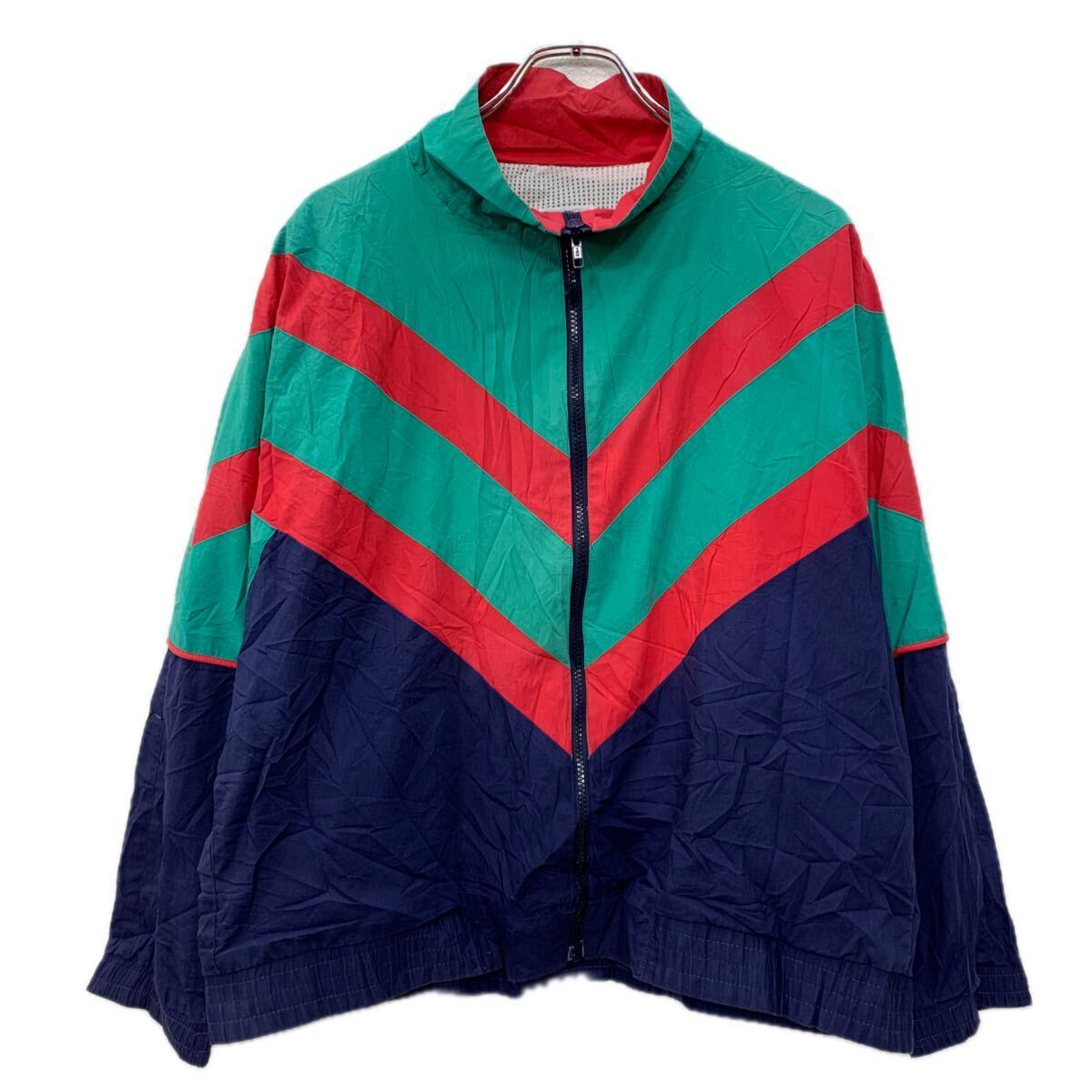 希少 90s アディダス トラックジャケット クレイジーカラー 縦ロゴ XL相当 90's adidas アディダス トレフォイル 刺繍ロゴ クレイジーパターン