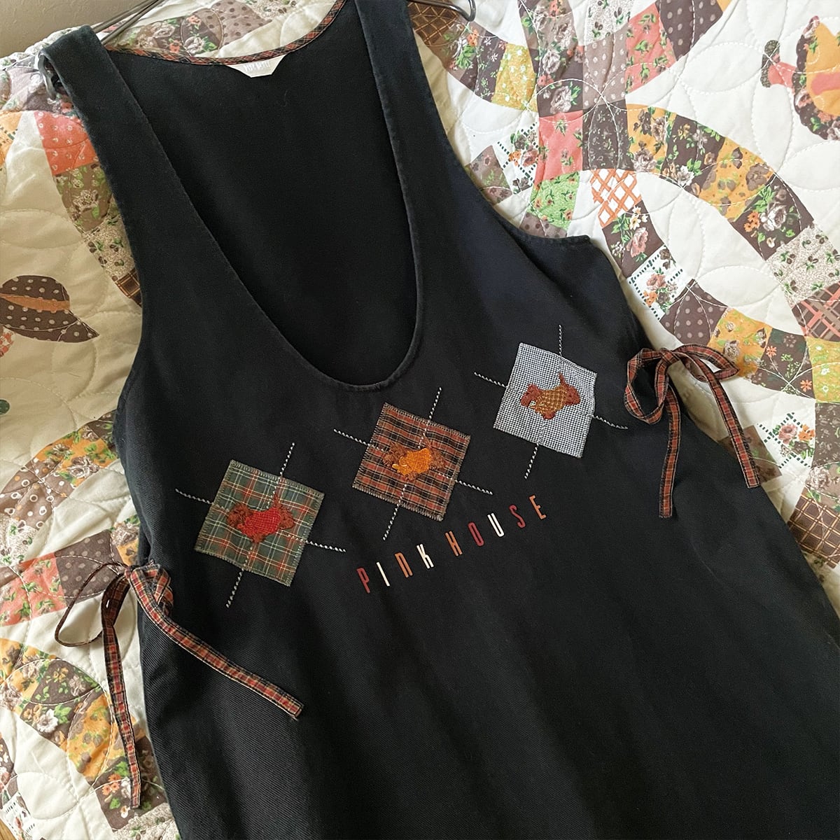 80s PINKHOUSE テリア犬刺繍 ジャンパースカート 昭和レトロ