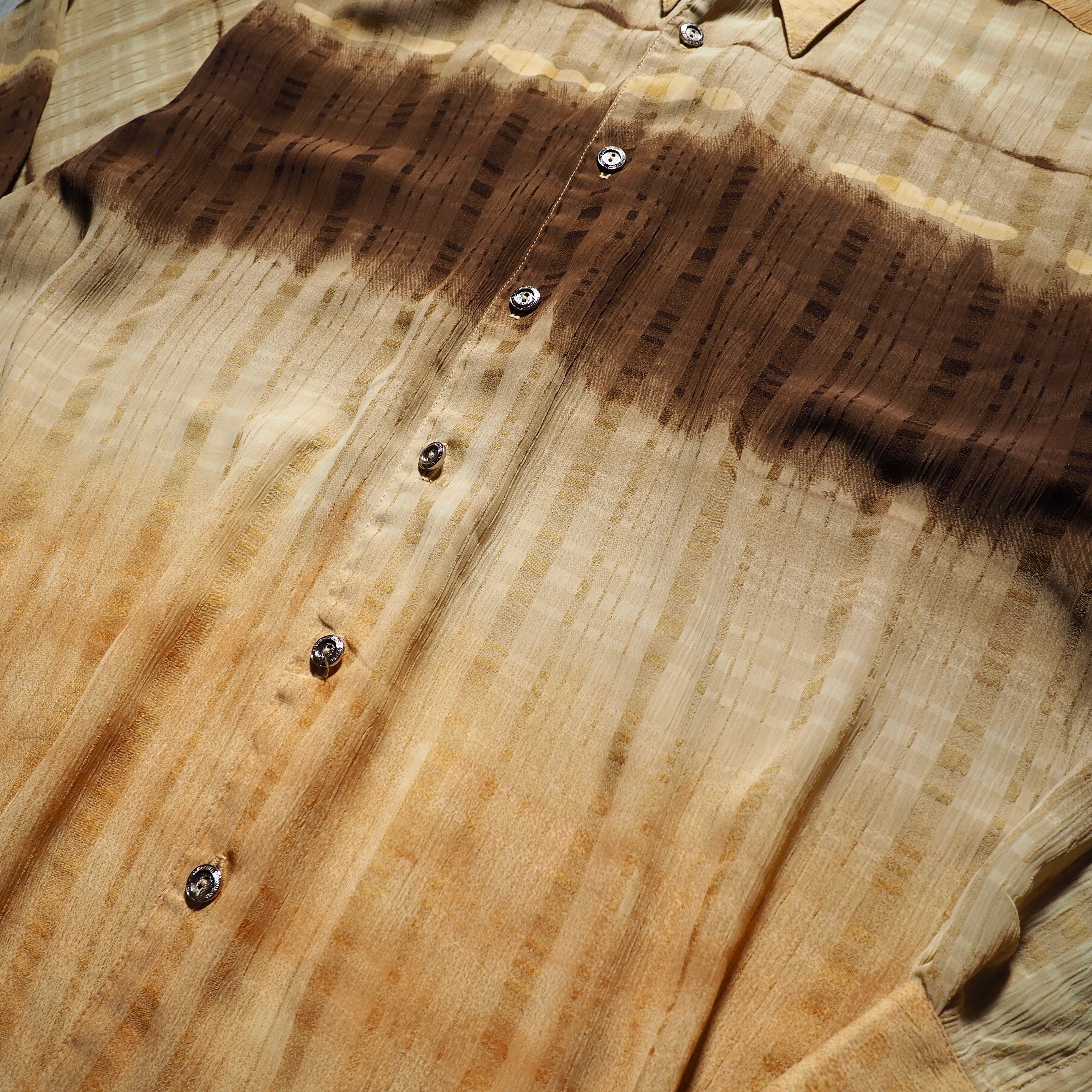 1990s ” Bassiri ” Over Dyed Design vintage Drape loose sheer shirt (made in Usa)