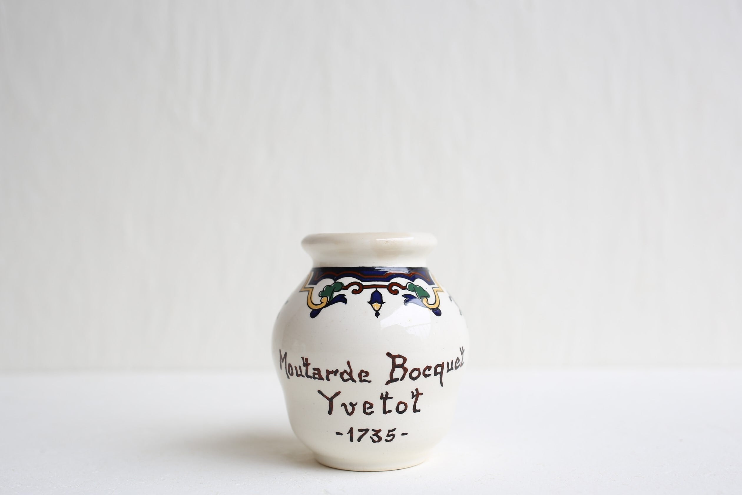 フランス アンティーク ヴィンテージ DIGOIN SARREGUEMINES サルグミンヌ マスタードポット 『Bocquet』 N-03399