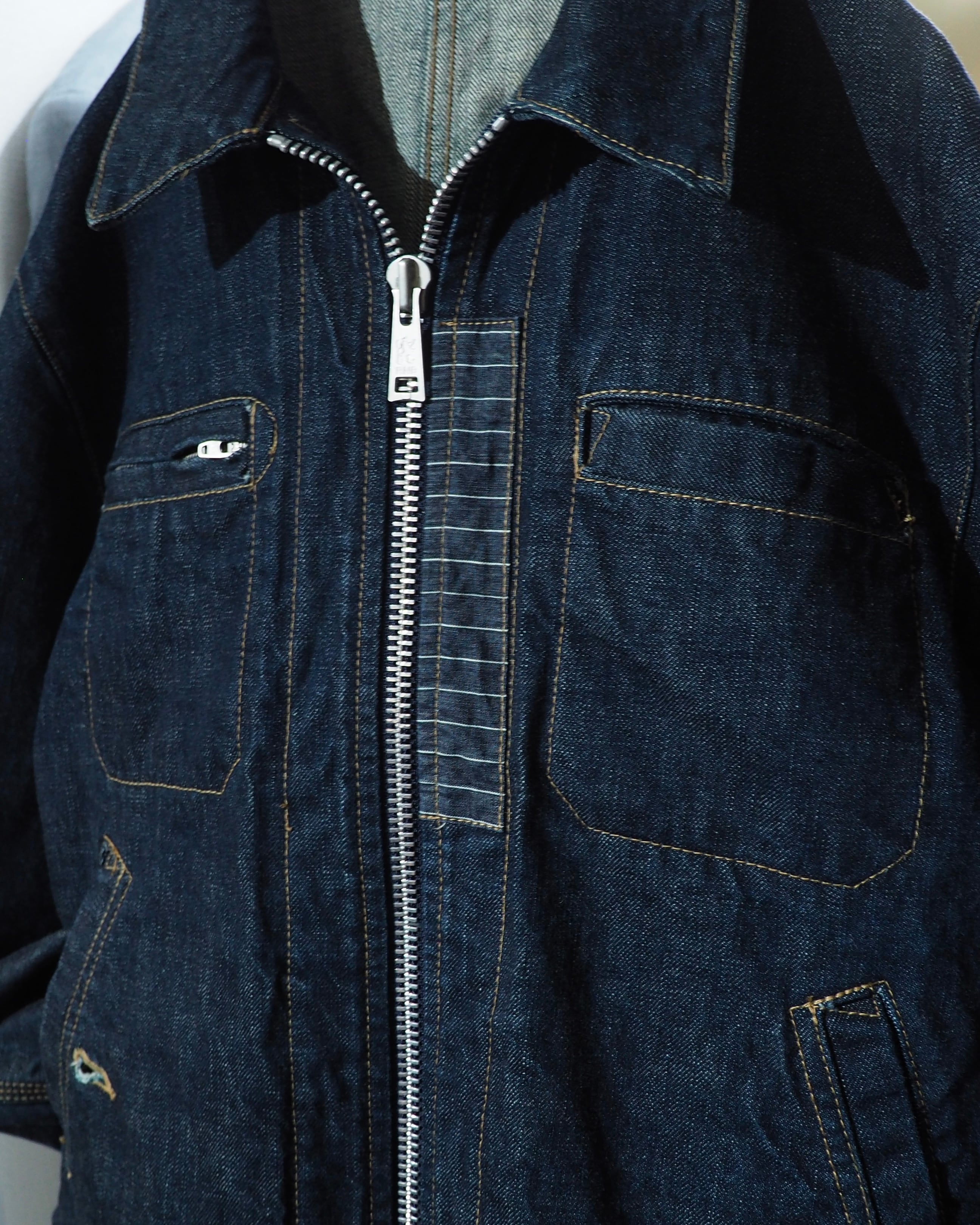 " R.NEWBOLD " Dark Indigo × Silver Metal zip Denim Trucker jacket
