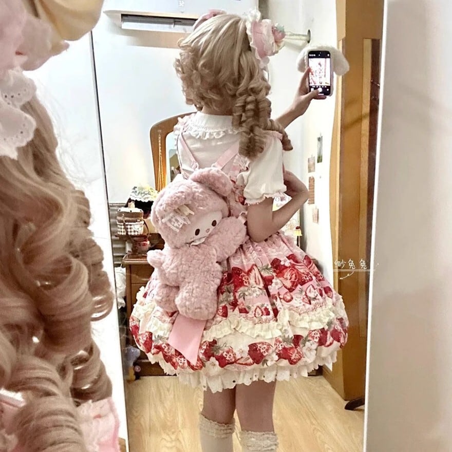 ロリィタファッション ゆめかわいい いちご柄 ワンピ ピンク 甘ロリ